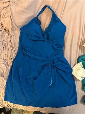 One-Shoulder Blue Twist-Front Dress